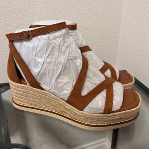 Lucky‎ Brand Women's Brown Espadrille Wedge Sandals Ankle Strap Platform Size 9